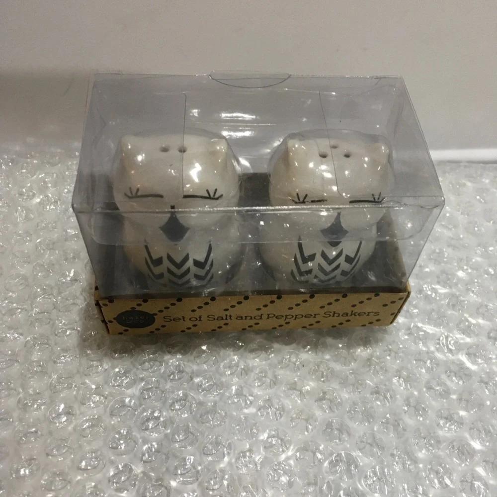 Owl Salt Pepper Set Ceramic Black White
